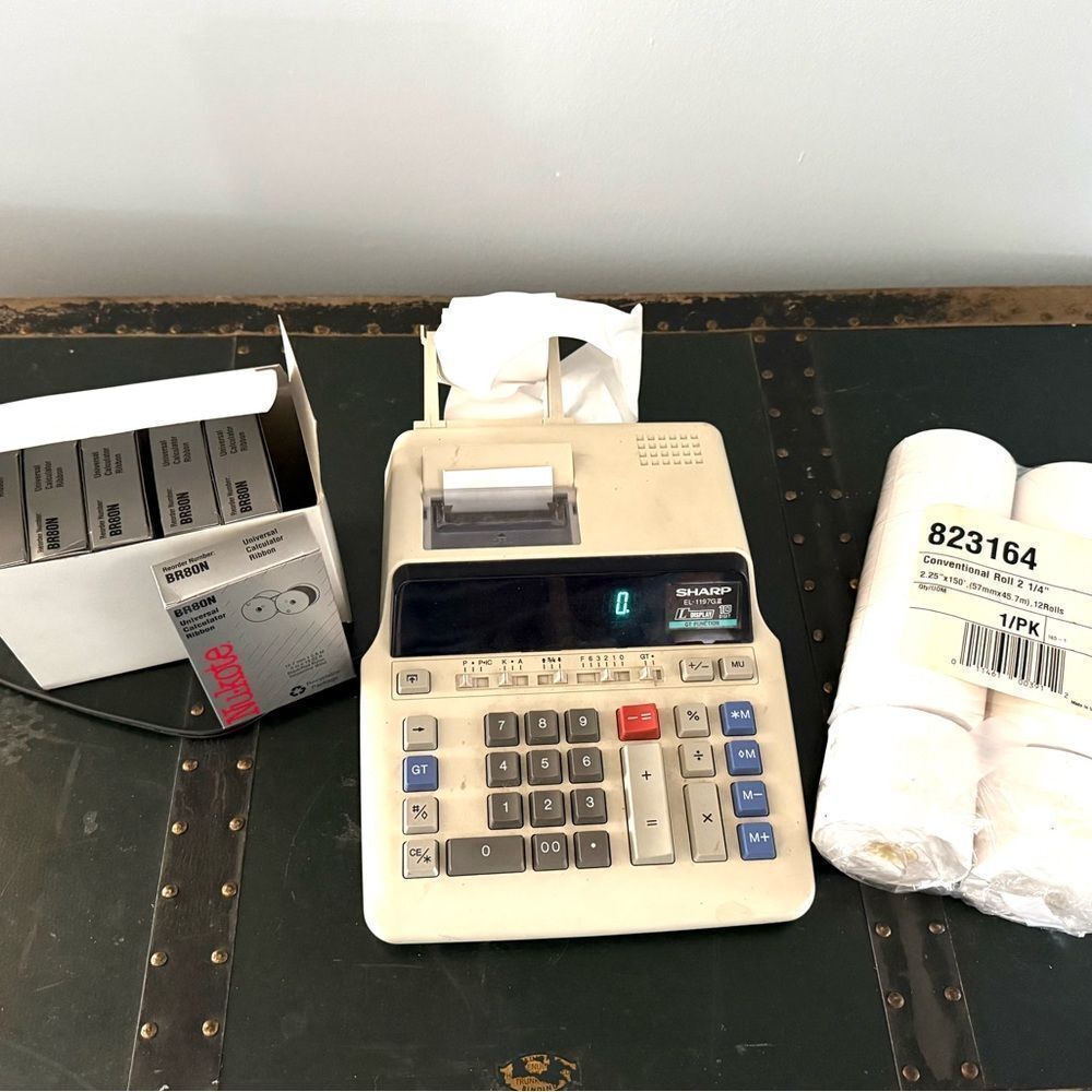 Sharp EL-1197G Electronic Printing Calculator 10 Digit Print Tape And Paper